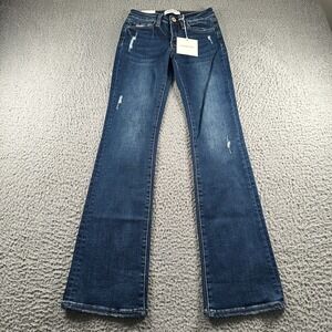 Lovervet Jeans Womens 24/0 Low Rise Boot Cut Distressed Dark Blue Frayed Hem NWT